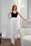 Women's White Button Detailed Elastic Waist Palazzo Trousers Nj164 - 3