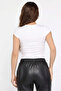 Women's Ecru Crew Neck Short Sleeve Snap Fastener Bodysuit Nj169 - 3