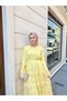 Women's Collar Tie Skirt Gathered Dress Yellow - 5