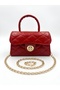 Shiny Quilted Mini Bag – Lining Detail – Women's Hand and Shoulder Bag with Chain Strap (19X12 cm)