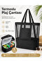 Beach Bag with Thermos, Large Size, Large Volume, Mesh Thermal Hot and Cold Protection Sea Picnic Camping Bag