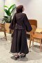 Belt Detailed Blouse-Skirt Set Brown - 4
