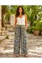 Khaki Color Blue-White Vintage Floral Patterned Italian Linen Trousers with Belt Detail - 2
