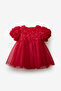 Red Rose Textured Tulle Skirted Girl's Dress - Dara - 2