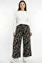 Women's Black Mink Abstract Patterned Atlas Wide Leg Pants - 2