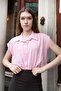Women's Embroidered Collared Off-Shoulder Loose Shirt-Pink - 5