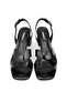 Women's Black Patent Leather Genuine Natural Leather Thick Heel Open Back Shoes, Size 35-41 - 4