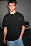 Antonio Men's Printed Detailed 100% Organic Cotton Knitted Oversize Black T-Shirt - 2