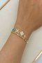 Gold Color Women's Charm Bracelet with Clover and Blue Stone Detail - Adjustable - 2