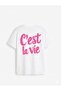 Women's Cest La Vie Printed Crew Neck T-Shirt White - 3