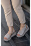 7712 Genuine Leather Silver Gray Ultra Comfort Women's Sandals with Elastic Padding Inside and Elastic Ankle Band - 4