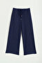 Wide Leg Cupra Suede Trousers - Navy Blue