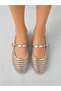 Women's Knitted Textured Ankle Strap Casual Ballerinas