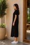 Women's Crew Neck Short Sleeve Slit Casual Dress - 3