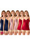 Women's Lace Detailed (2 Pieces of Each Color-Navy Blue-Claret Red-Rose) Thin Strap Cotton Lycra Undershirt 6-Piece Pack
