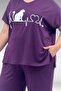 67804 Large Size Combed Cotton Pajama Set with Side Slits - Plum - 2