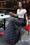 Black Polka Dot Maxi Women's Satin Skirt Sh385 - 8