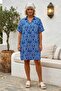 Cobalt Blue Shirt Collar Short Sleeve Patterned Casual Viscose Woven Dress 105 65 - 3