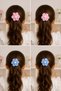 Set of 4 Glittery Satin Flower Hair Clips – Pearl Detailed Elastic Clip, Pink & Blue Girls' Hair Accessory