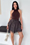 Women's Denim Lace Detailed Belted Mini Skirt - 6