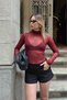 Burgundy Long Sleeve Tulle Transparent Women's Blouse - 4