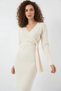 Women's Double-Breasted Collar Knitwear Ecru Dress - 2