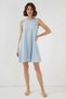 Women's Round Neck Sleeveless Linen Light Blue Dress - 4