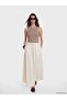 Lcw Modest Elastic Waist Linen Blend Flared Skirt