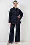 Women's Shirt Collar Belted Cotton Navy Blue Double Set - 6