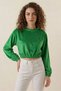 Women's Round Neck High Waist Velvet Green Blouse - 3