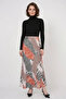 Women's Patterned Satin Orange Skirt