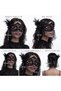 Black Lace Tulle Veil Party Mask - Feathered Pearl Detail (5492) - 2