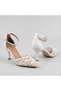 (Park Moda) Pearl Lace Detailed Closed-Toe (6 cm) Heeled Women's Shoes White