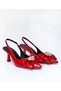 Women's Red Patent Leather Bowknot Shoes with Stone Accessories, 7cm Heel - 3