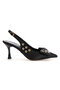 Satin Bowknot Open-Back Heeled Shoes with Eyelet Accessories - 4