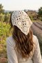 Bohemian Sun Motif Crochet Hair Bandana Ecru - Hand Knitted Perforated Mesh Knitted Triangle Bandana Scarf