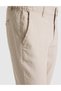 Beige Straight Fit Linen Blend Elastic Waist Canvas Trousers 50320840-Vr011 - 6