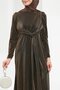 Brown Front Detailed Stoned Evening Dress - 2