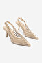 Women's Stiletto Pointed Toe Transparent Mesh Strap Classic Heeled Shoes Vimola Beige Suede - 5