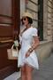 Premium Dress White Poplin Fabric Lace Detailed V-Neck Ribbon Button Detail - 2