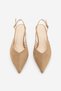 Women's Stiletto Open Back V-Neck Short Classic Heeled Shoes with Sewing Detail on the Front Orvani Camel Suede - 7