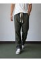 Men's Baggy Fit Elastic Waist 100% Cotton Linen Look Trousers Khaki 1007Dngr