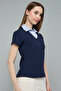 Collar Detail Knit Top with Short Sleeves - 4