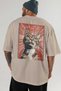 For the Love of Cats 60 Cats Printed Beige Oversize T-Shirt 100% Cotton Unisex Cat Lover Premium Design - 5