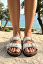 Shell Women's Sea Shell and Micro Bead Detailed Double Buckle Orthopedic Cork Sole Daily Summer Slippers - 2