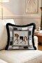 Horse Pattern Equestrian Themed Fringed Throw Pillow Cover - Black Tassel Geometric Framed Pillowcase - 3