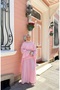 Women's Tulle Detailed Waist Tie Pants Suit Pink - 3