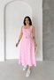 Women's Pink Floral Embroidered Belt Detailed Square Neck Midi Length Summer Dress ----   Nbk086 - 3