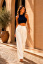 Women's Navy Blue Corded Crop Tank Top - 2
