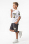 Boy's 2-Piece Shorts Set Crew Neck Short Sleeve Printed T-Shirt Tie-Up Printed Shorts - 2